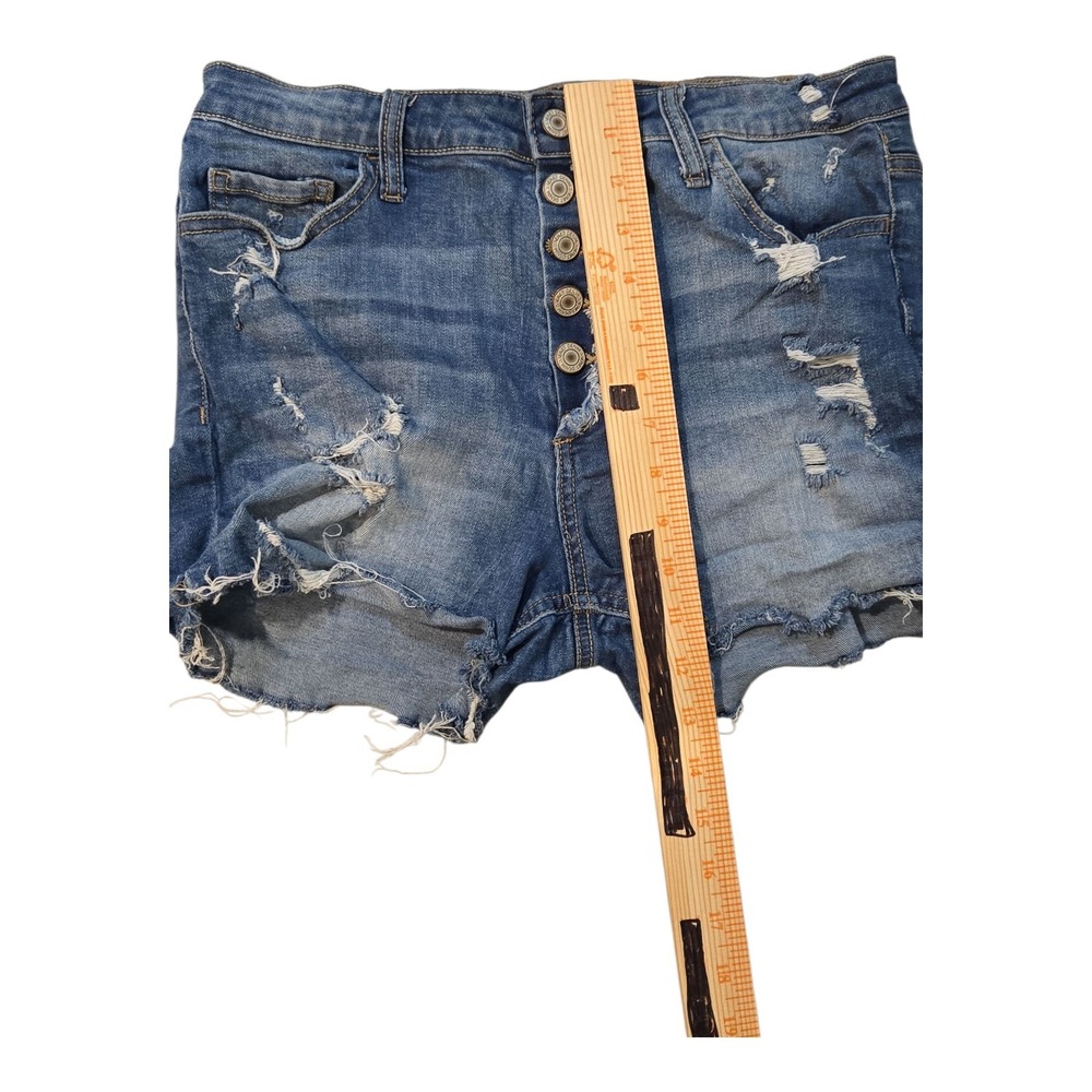 Vervet High Rise Distressed Jean Shorts Button Fly Size 30 Blue - Picture 3 of 7